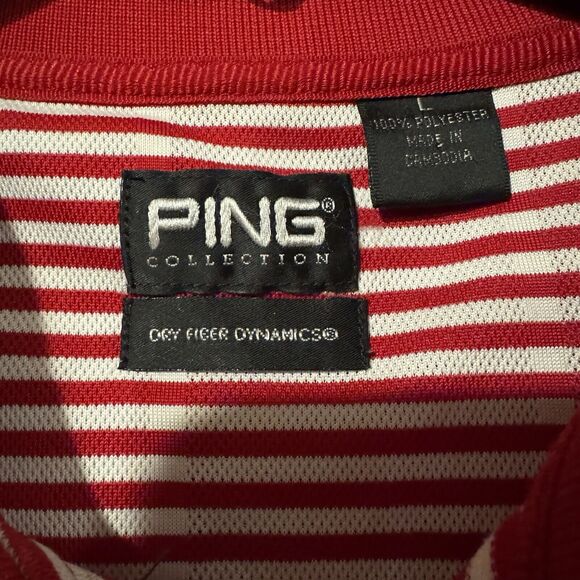 Ping Collection Polo Shirt Large Red Striped Dry Fiber Dynamics Golf Outdoors - Picture 3 of 8